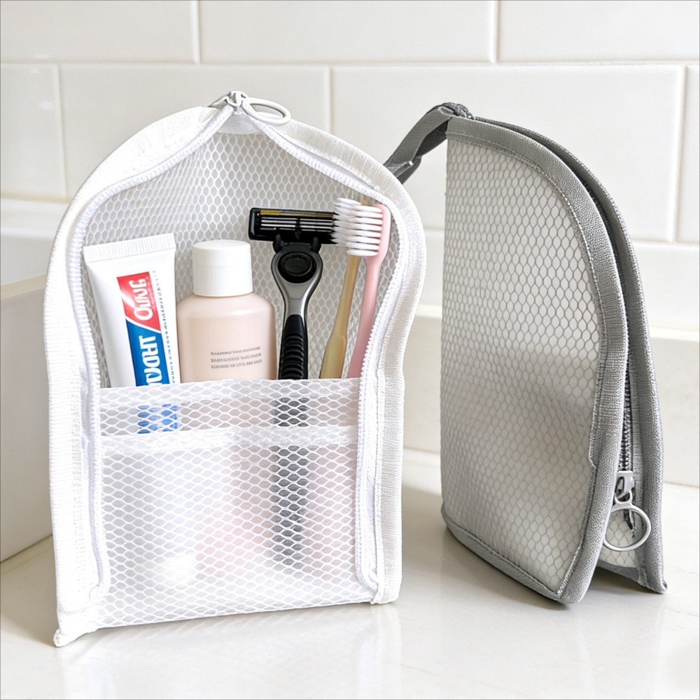 Cosmetic Bags - Netz-Kulturtasche, atmungsaktiv, schnell trocknend, vertikaler Zahnbürstenhalter,