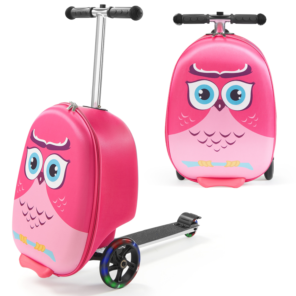 Kids Ride On Suitcase Scooter - 20 Zoll Kinder-Rollkoffer, Rosa Kinder-Trolley mit